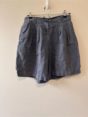 Seasalt Cornwall Womens Sz 6 Blue Gray Linen Pleated Shorts Natural Breathable